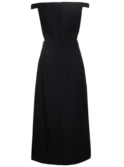 Shop Solace London Black Midi Dress With Flared Skirt And Asymmetric Vent In Polyester Woman