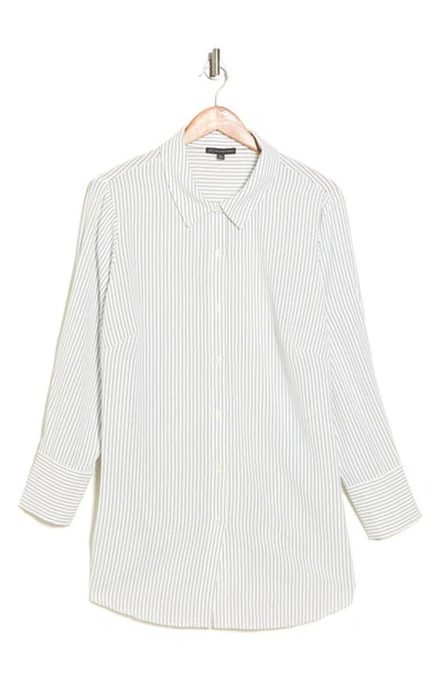 Shop Adrianna Papell Pinstripe Long Sleeve Button-up Shirt In Ivory/ Black Light Stripe