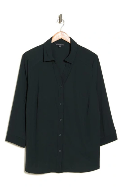 Shop Adrianna Papell Button-up Shirt In Jungle Green