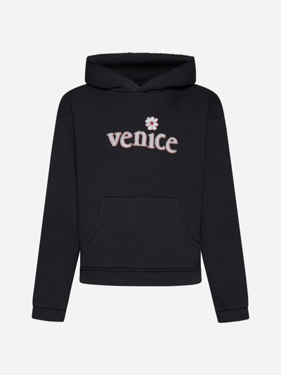 Shop Erl Venice Cotton Hoodie In Black