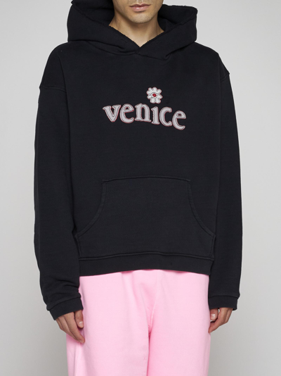 Shop Erl Venice Cotton Hoodie In Black