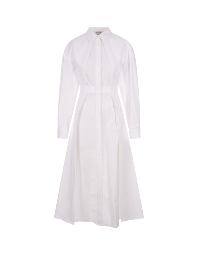 Shop Alexander Mcqueen White Long Shirt Dress In Bianco