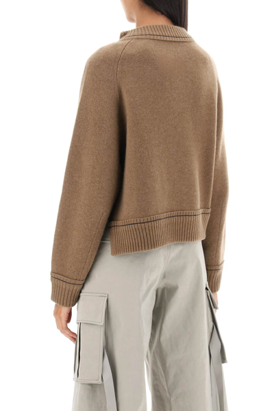 Shop Sacai Cashmere Cotton Sweater In Beige (brown)