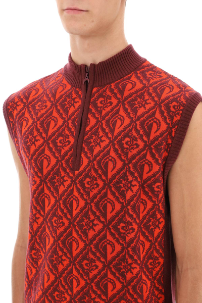 Shop Marine Serre Moon Diamant Jacquard Knit Vest In Orange (red)