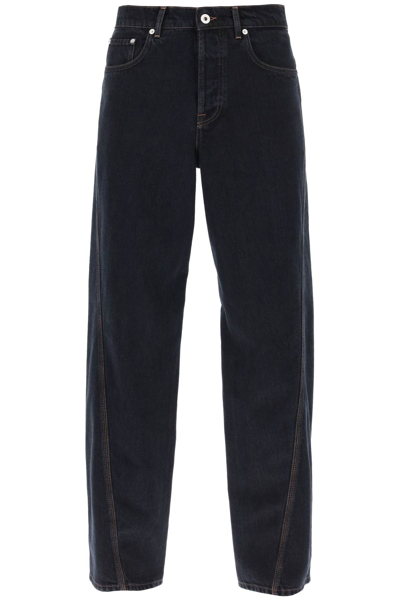 Shop Lanvin Baggy Jeans With Twisted Seams In Chestnut (blue)