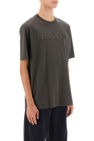 Shop Lanvin Oversize T-shirt With Logo Lettering In Loden (brown)