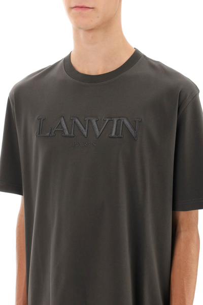 Shop Lanvin Oversize T-shirt With Logo Lettering In Loden (brown)