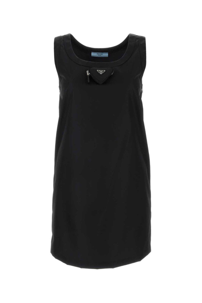 Shop Prada Logo Plaque Sleeveless Mini Dress In Nero