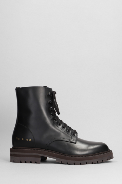 Shop Common Projects Combat Boots In Black Leather