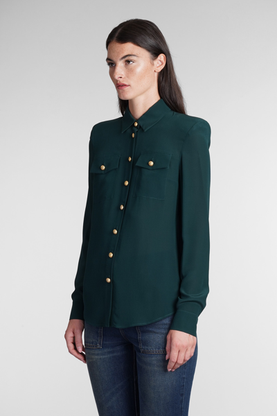 Shop Balmain Shirt In Green Silk