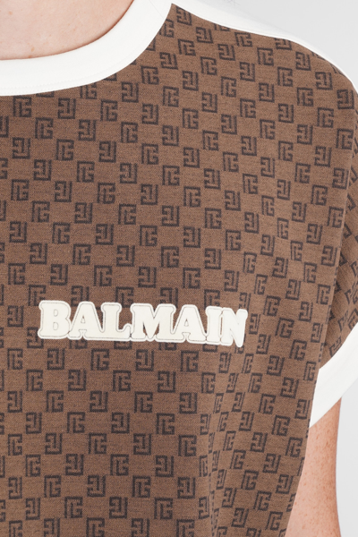 Shop Balmain T-shirt In Brown Cotton