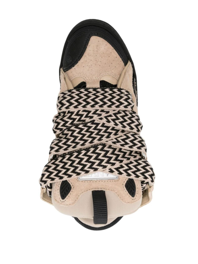 Shop Lanvin Beige And Black Curb Sneakers