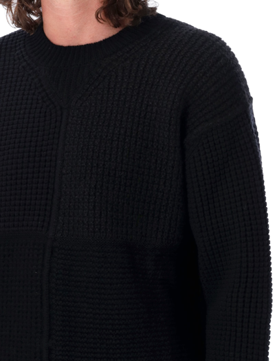 Shop Comme Des Garçons Homme Deux Crewneck Wool Patchwork Sweater In Black