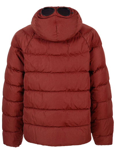 Shop C.p. Company Eco-chrome R Hooded Down Goggle Jacket In Rosso