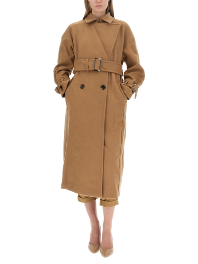 Shop Michael Michael Kors Wool Blend Trench Coat In Marrone