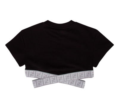 Shop Fendi Cut-out Crewneck Cropped T-shirt In Black/metal
