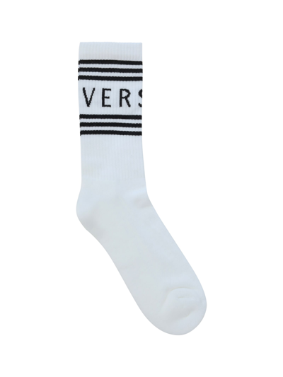 Shop Versace Athletic Socks In Bianco+nero