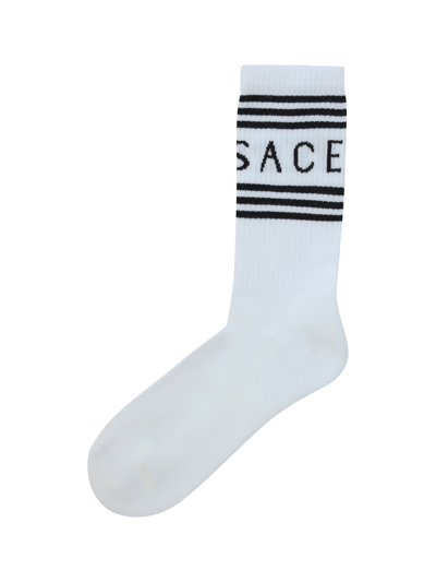 Shop Versace Athletic Socks In Bianco+nero