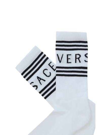 Shop Versace Athletic Socks In Bianco+nero