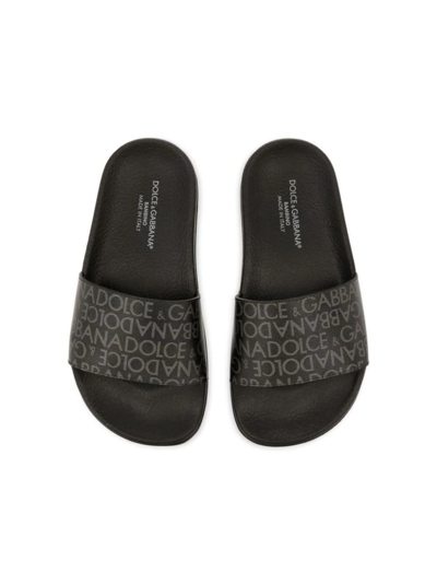 Shop Dolce & Gabbana Black Slippers With Logo Stripe In Nero