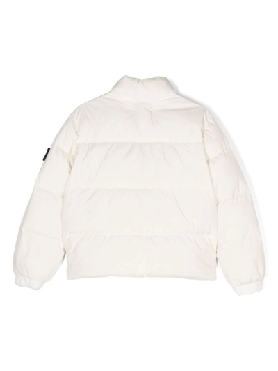 Shop Stone Island Junior White Dyed Crinkle Reps R-ny Down Jacket In Bianco