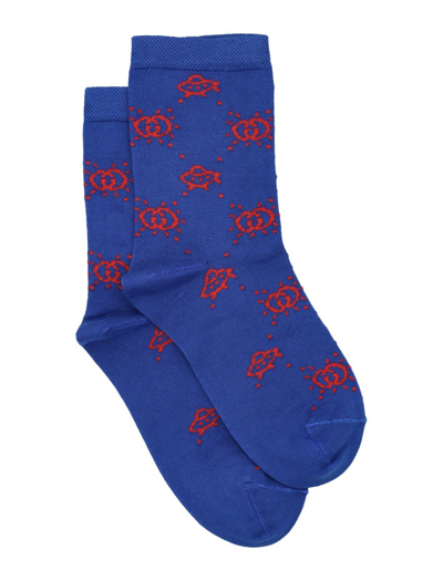 Shop Gucci All-over Logo Patterned Socks In Royal