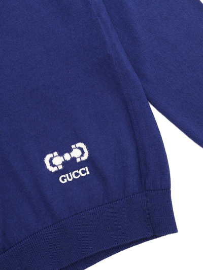 Shop Gucci Logo Intarsia Crewneck Jumper In Cobalt Blu