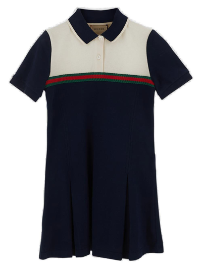 Shop Gucci Colour-block Straight Hem Dress In Blu
