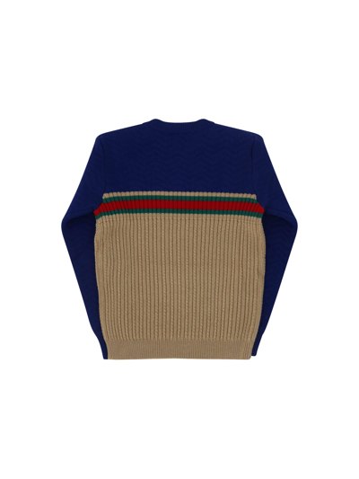 Shop Gucci Sweater For Boy In Camel/cobalt/mc