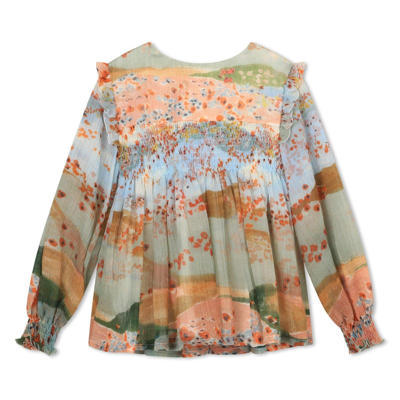 Shop Chloé Ceremony Graphic Printed Ruffled Detail Blouse In Multicolor
