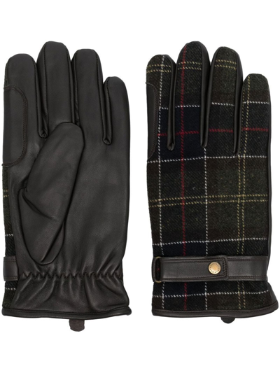 Shop Barbour Check-pattern Leather Gloves In Multicolore