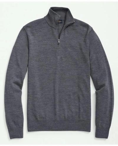Brooks Brothers Fine Merino Wool Half-zip Sweater In Grey Heather