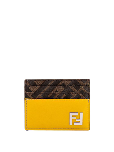 Shop Fendi Ff Squared Card Holder In Yellow