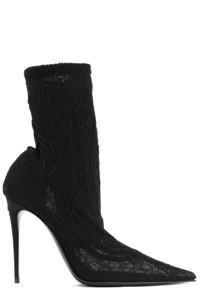 Shop Dolce & Gabbana Pointed Toe Lace In Black
