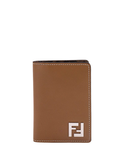 Shop Fendi Ff Squared Card Holder In Beige