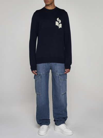 Shop Isabel Marant Evans Cotton And Wool Sweater In Navy