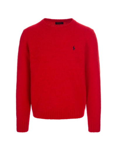 Shop Polo Ralph Lauren Logo Embroidered Crewneck Jumper In Red
