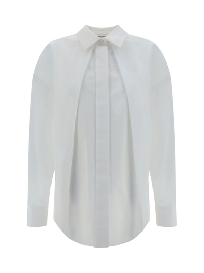 Shop Alexander Mcqueen Long Sleeved Pleated Poplin Shirt In White