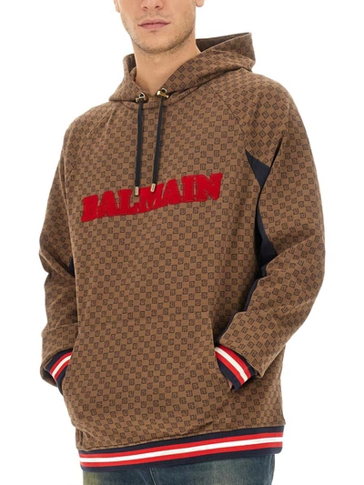 Shop Balmain Jacquard Mini Monogram Sweatshirt In Multicolor