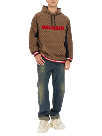 Shop Balmain Jacquard Mini Monogram Sweatshirt In Multicolor