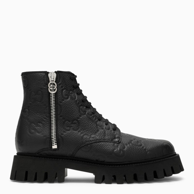 Shop Gucci Gg Black Leather Ankle Boot Men