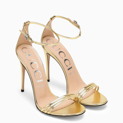 Shop Gucci Platinum-coloured Leather Heeled Sandal Women In Silver