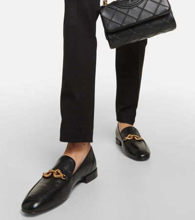 Shop Tory Burch Jessa Embellished Leather Loafers In Black