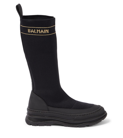 Balmain Logo-intarsia Sock Boots In Black
