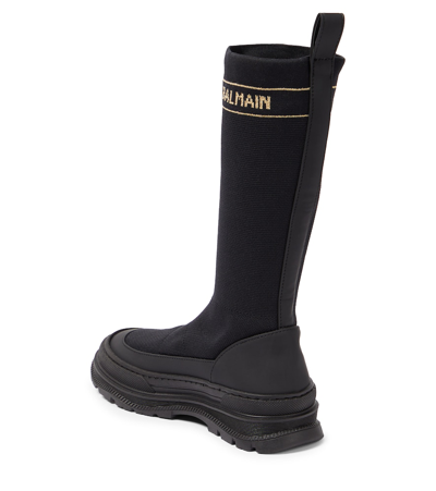 Balmain Logo-intarsia Sock Boots In Black