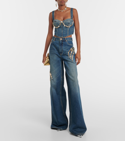 Shop Area Claw Embellished Cutout Jeans In Blue