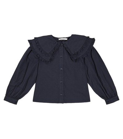 The New Society Jimena Ruffled Cotton Blouse In Blue
