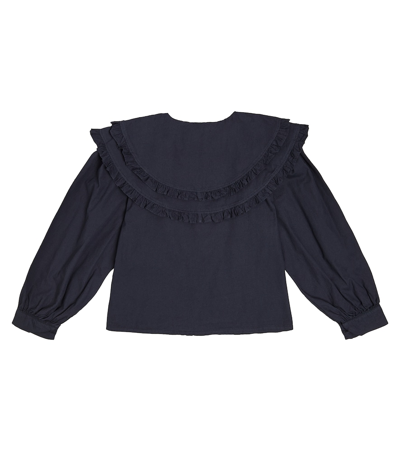 The New Society Jimena Ruffled Cotton Blouse In Blue