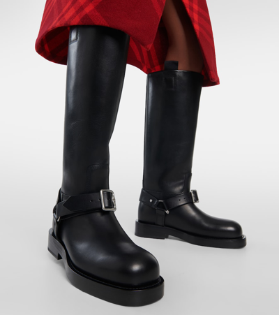 Burberry Saddle Knee-high Leather Boots In Black