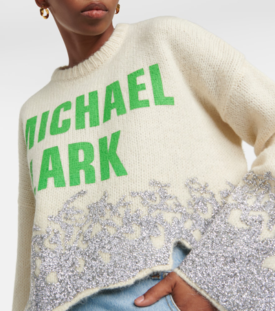 Shop Jw Anderson X Michael Clark Embellished Wool-blend Sweater In White